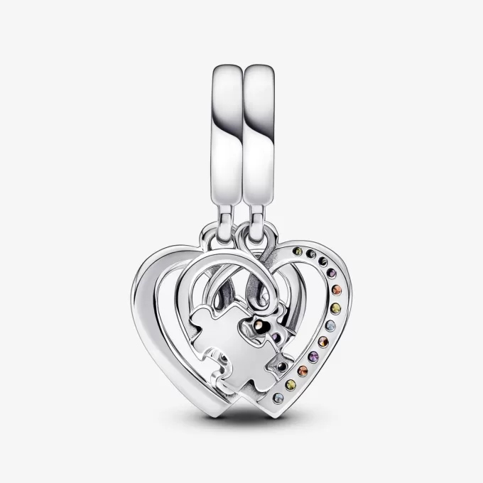 Breloque pendentif amitié en forme de cœurs divisés en pièces de puzzle Breloque pendentif amitié en forme de cœurs divisés en pièces de puzzle
