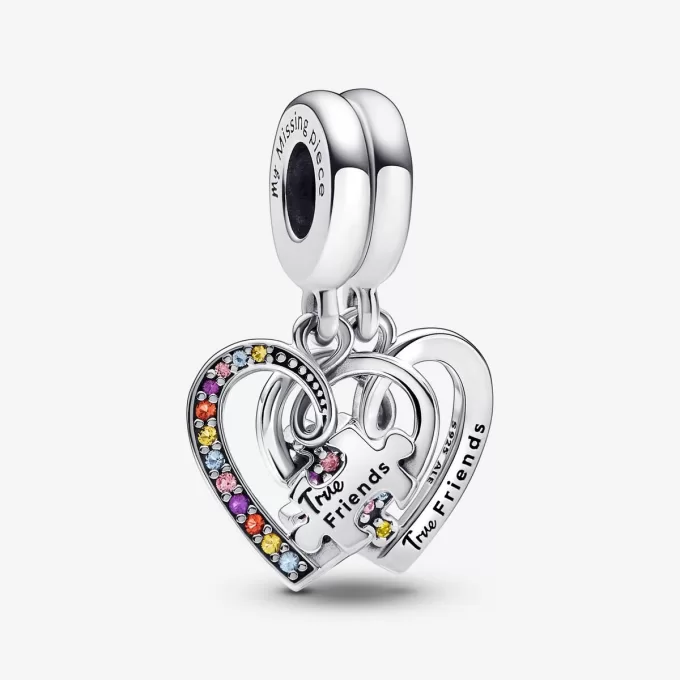 Breloque pendentif amitié en forme de cœurs divisés en pièces de puzzle Breloque pendentif amitié en forme de cœurs divisés en pièces de puzzle