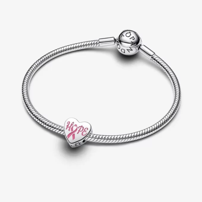 Charm coeur Hope en argent sterling avec émail rose Charm coeur Hope en argent sterling avec émail rose